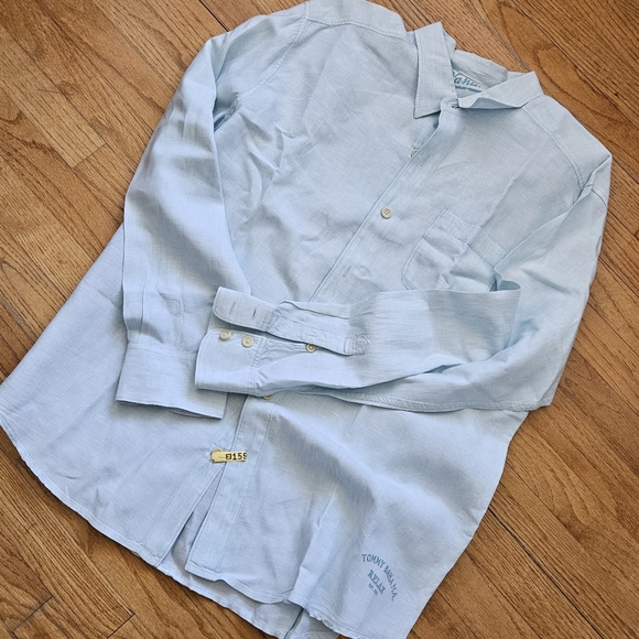 Tommy Bahama Mens Linen Shirt with long sleeves and collar XL Light Aqua - Picture 4 of 14